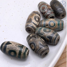 Бусина Дзи 3 глаза серо-зеленый бочонок 27х14 мм