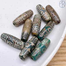 Бусина Дзи 3 глаза серо-зеленый бочонок 30х11 мм