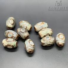 Бусина Дзи 3 глаза серо-зеленый бочонок уп.5 шт 12х8 мм