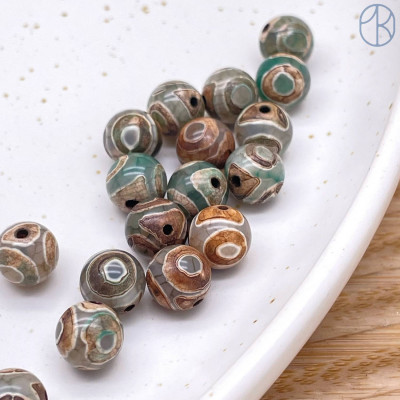 Бусина Дзи 3 глаза серо-зеленый шар уп. 5шт 8 мм