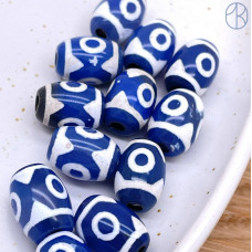 Бусина Дзи 3 глаза сине-белый бочонок уп. 5шт 16х12 мм