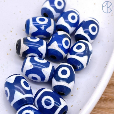 Бусина Дзи 3 глаза сине-белый бочонок уп. 5шт 16х12 мм