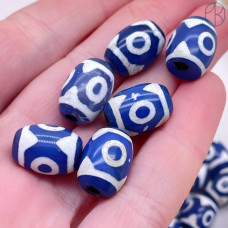 Бусина Дзи 3 глаза сине-белый бочонок уп. 5шт 16х12 мм