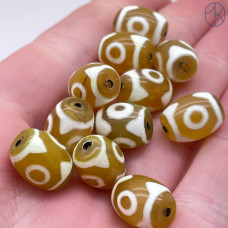 Бусина Дзи 3 глаза желто-белый бочонок уп. 5шт 14х10 мм