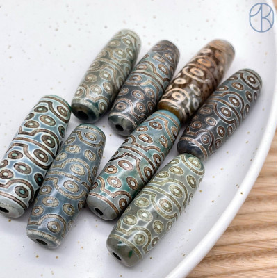 Бусина Дзи 36 глаз серо-зеленый 40х14 мм 