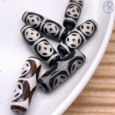 Бусина Дзи 4 монеты черно-белый бочонок 30х11 мм