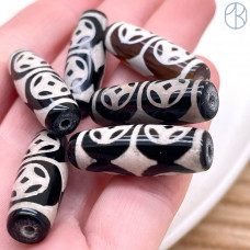 Бусина Дзи 4 монеты черно-белый бочонок 30х11 мм