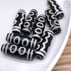 Бусина Дзи 5 глаз черно-белый бочонок 30х11 мм