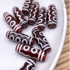 Бусина Дзи 5 глаз коричнево-белый бочонок 30х11 мм