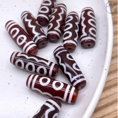 Бусина Дзи 5 глаз коричнево-белый бочонок 30х11 мм