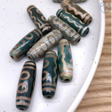 Бусина Дзи 5 глаз коричнево-зеленый бочонок 30х11 мм