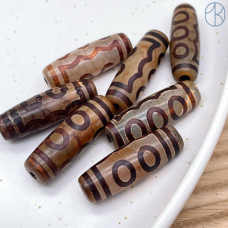 Бусина Дзи 5 глаз серо-коричневый бочонок 30х11 мм