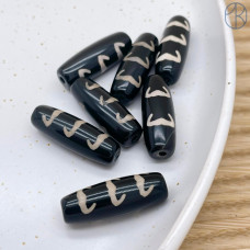 Бусина Дзи 5 Летучих мышей черно-белый бочонок 30х11 мм