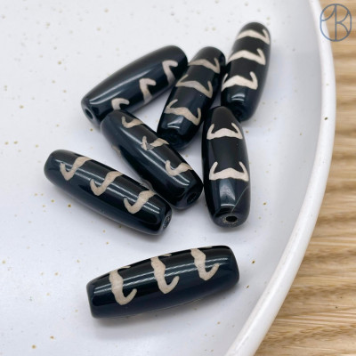 Бусина Дзи 5 Летучих мышей черно-белый бочонок 30х11 мм