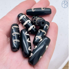 Бусина Дзи 5 Летучих мышей черно-белый бочонок 30х11 мм