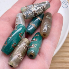 Бусина Дзи 5 Летучих мышей серо-зеленый бочонок 30х11 мм