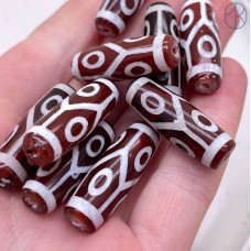 Бусина Дзи 6 глаз и черепаший панцирь бело-коричневый бочонок 30х11 мм