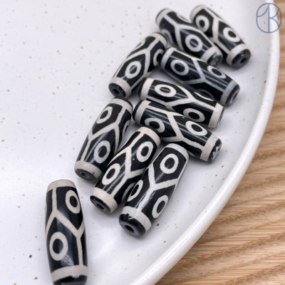 Бусина Дзи 6 глаз и черепаший панцирь черно-белый бочонок 30х11 мм