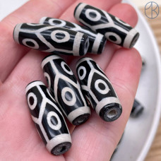 Бусина Дзи 6 глаз и черепаший панцирь черно-белый бочонок 30х11 мм