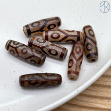 Бусина Дзи 6 глаз и черепаший панцирь серо-коричневый бочонок 30х11 мм