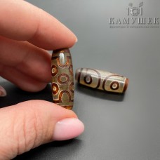 Бусина Дзи 7 глаз серо-коричневый бочонок 30х11 мм