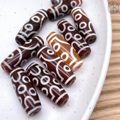 Бусина Дзи 7 глаз серо-коричневый бочонок 30х11 мм