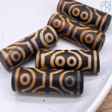 Бусина Дзи 8 глаз коричнево-белый бочонок 40х14 мм