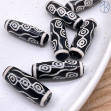 Бусина Дзи 9 глаз бело-черный бочонок 30х11 мм 
