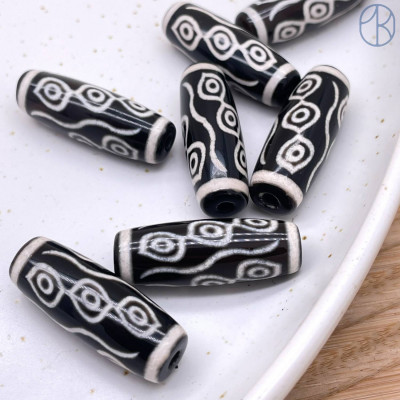 Бусина Дзи 9 глаз бело-черный бочонок 30х11 мм 