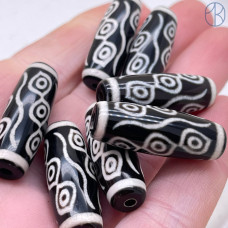 Бусина Дзи 9 глаз бело-черный бочонок 30х11 мм 