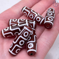 Бусина Дзи 9 глаз бело-коричневый бочонок 30х11 мм 