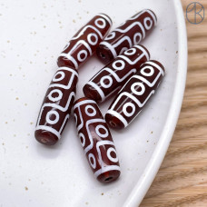 Бусина Дзи 9 глаз бело-коричневый бочонок 30х11 мм 