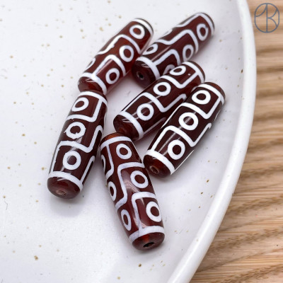 Бусина Дзи 9 глаз бело-коричневый бочонок 30х11 мм 