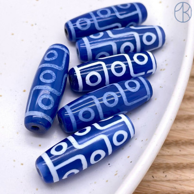 Бусина Дзи 9 глаз бело-синий бочонок 30х11 мм 