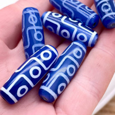 Бусина Дзи 9 глаз бело-синий бочонок 30х11 мм 