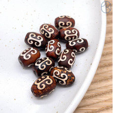 Бусина Дзи 9 глаз черно-коричневый бочонок уп. 5 шт 14х10 мм 