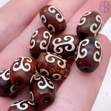 Бусина Дзи 9 глаз черно-коричневый бочонок уп. 5 шт 14х10 мм 
