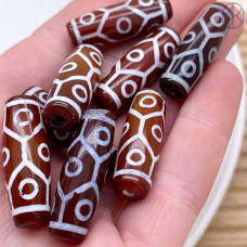 Бусина Дзи 9 глаз и черепаший панцирь бело-коричневый 30х11 мм