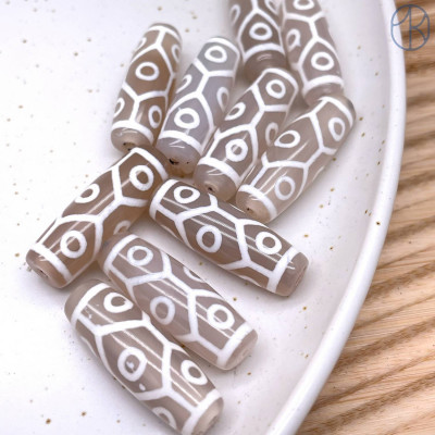 Бусина Дзи 9 глаз и черепаший панцирь бело-серый 30х11 мм