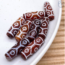 Бусина Дзи 9 глаз и черепаший панцирь серо-коричневый 30х11 мм