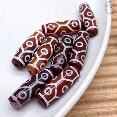 Бусина Дзи 9 глаз и черепаший панцирь серо-коричневый 30х11 мм