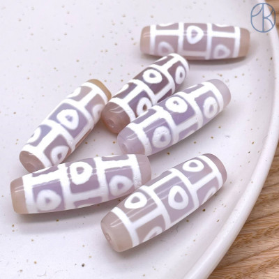 Бусина Дзи 9 глаз серо-белый бочонок 40х14 мм 