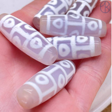 Бусина Дзи 9 глаз серо-белый бочонок 40х14 мм 