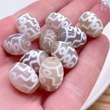 Бусина Дзи 9 глаз серо-белый бочонок уп. 5 шт 15х12 мм 