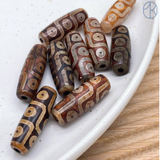 Бусина Дзи 9 глаз серо-коричневый бочонок 30х11 мм 