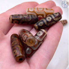 Бусина Дзи 9 глаз серо-коричневый бочонок 30х11 мм 