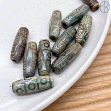 Бусина Дзи 9 глаз серо-зеленый бочонок 30х11 мм 