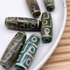 Бусина Дзи 9 глаз серо-зеленый бочонок 40х14 мм 