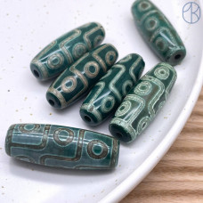 Бусина Дзи 9 глаз зеленый бочонок 40х14 мм 