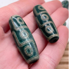 Бусина Дзи 9 глаз зеленый бочонок 40х14 мм 